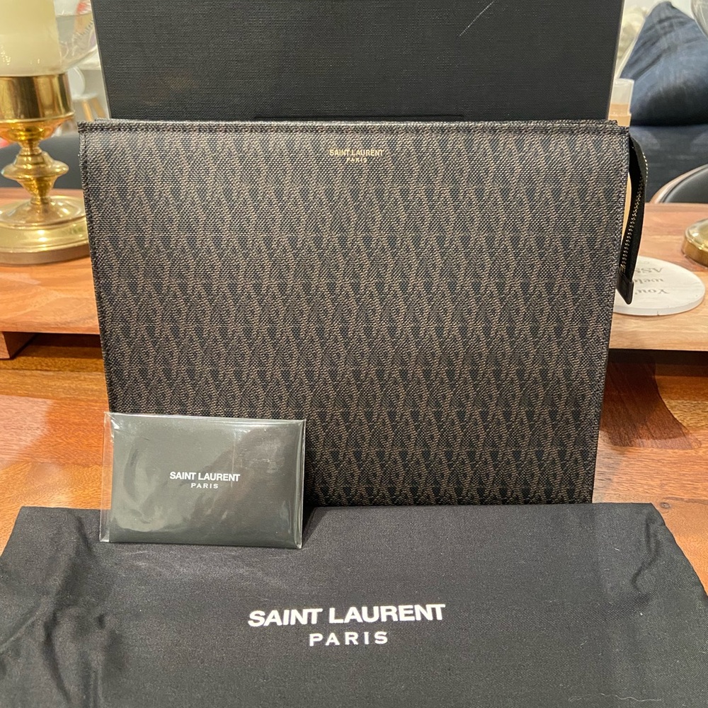 Saint Laurent Brown Monogram Clutch